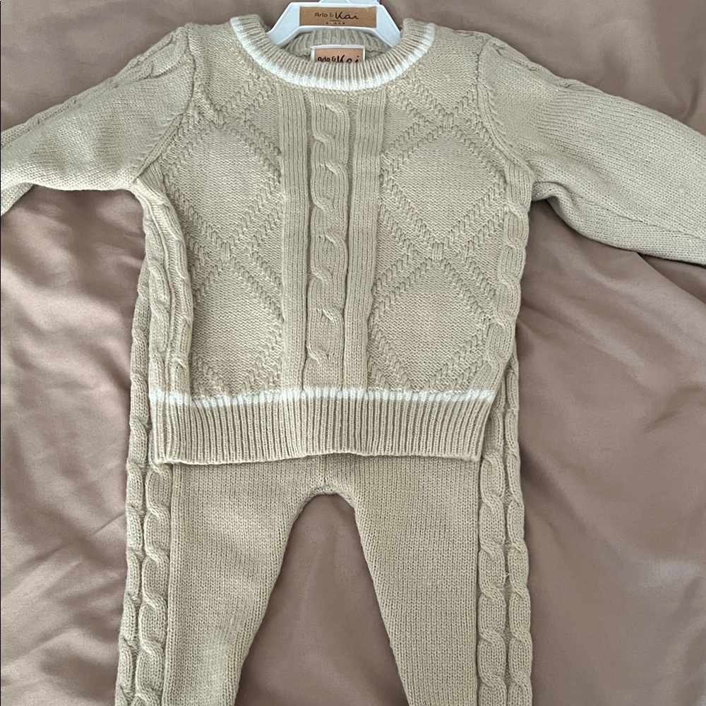 Beige Cable Knit Sweater and Pants Set